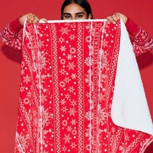 Victoria's Secret Red Blanket with Snowflake Design